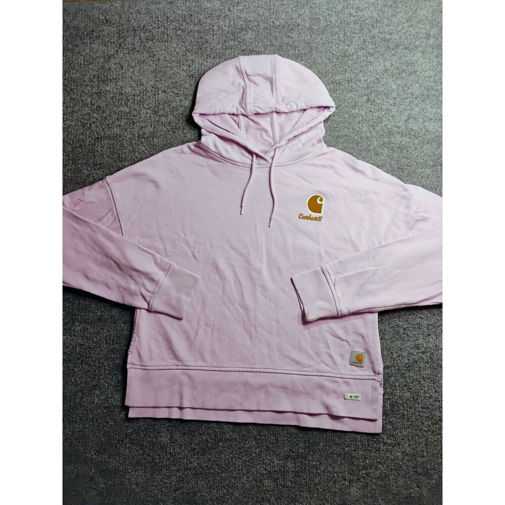 Carhartt Women's Pink Hooded Sweatshirt Hoodie Logo Patch Loose Fit Size S